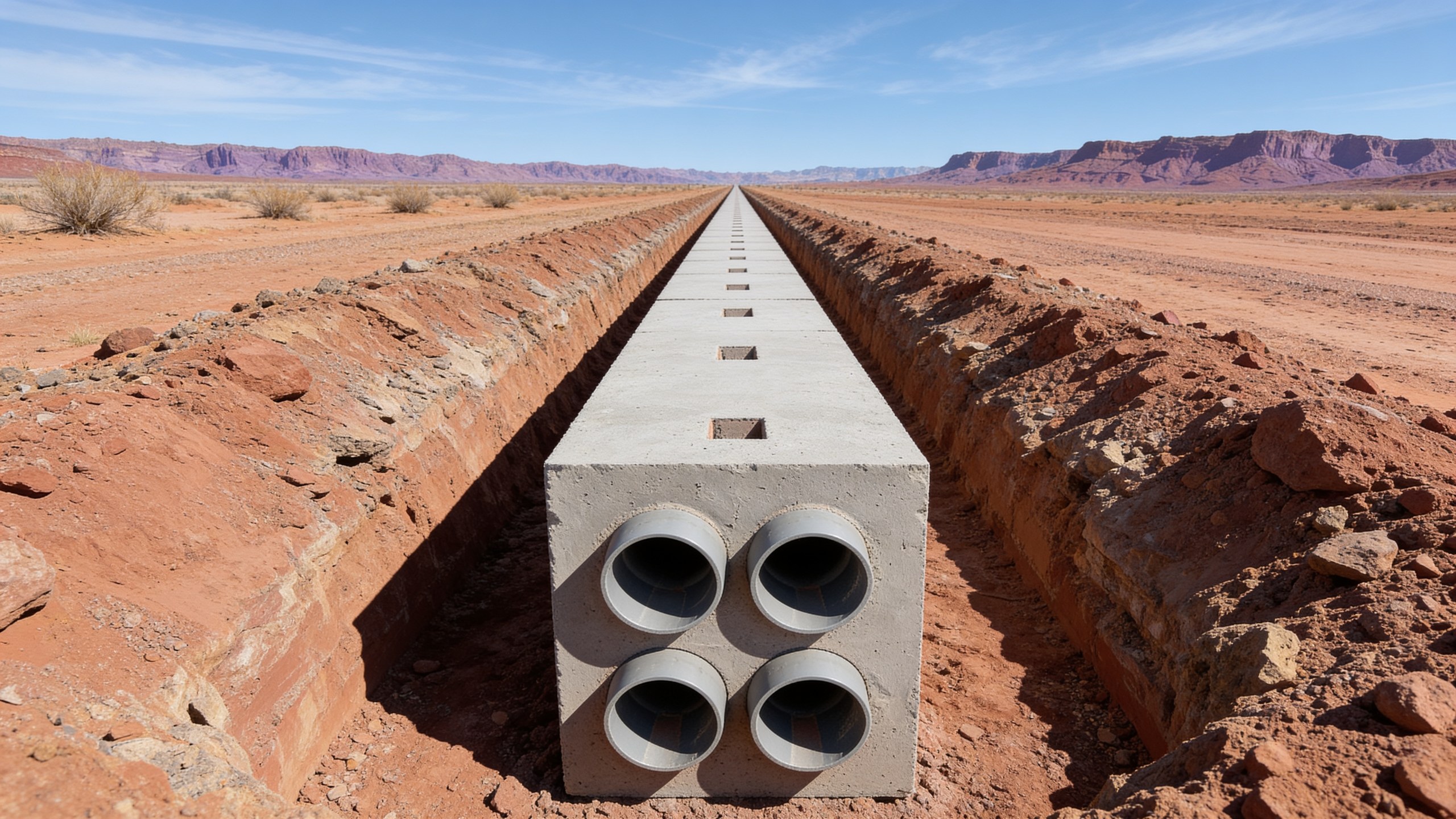 Aligned run of gray duct bank sections with tight joints